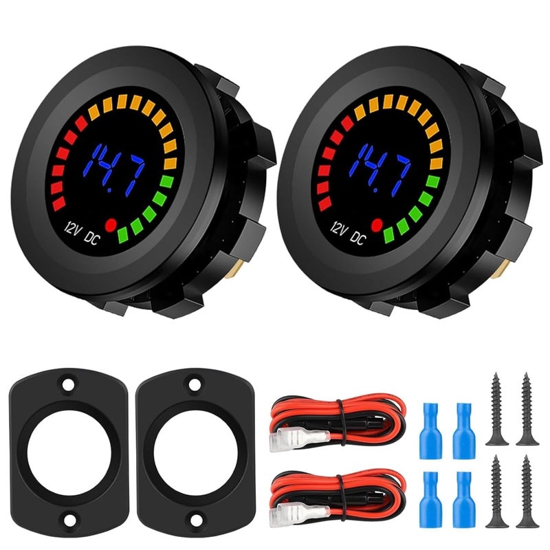 Linkstyle عداد جهد البطارية 2PCS، عداد فولت رقمي LED مقاوم للماء، عداد جهد دائري لسيارات البحرية والدراجات النارية والشاحنات والمركبات الترفيهية 12V/24V - Image 1